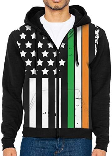 American Irish Flag Shirt St. Patricks Men's Full-Zip Hoodie Jacket Sweatshirt M Black