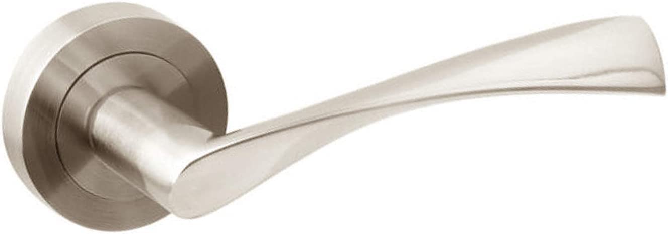 Jdel Interior Door Handle Set, Passage Door Handle Set with Rosette 50 mm, Satin Nickel