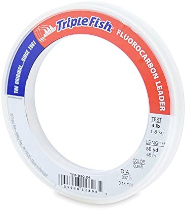 Triple Fish 4 lb Test Fluorocarbon Leader Fishing Line, Clear, 0.18 mm/50 yd