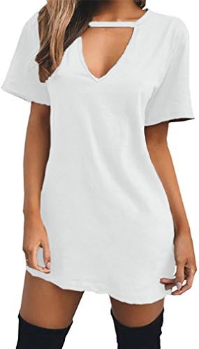 MOLFROA Women's Casual V-Neck Short Sleeve Loose Tunic Teens Long Tops Tees T-Shirts Blouses