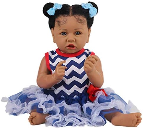 23インチ58cmブラックアフリカンベイビードールシリコンリボーンハンドメイドドールリアルな新生児ドールガールズバースデーチャーストマスギフト フルシリコンボディ ブラウンアイ 05