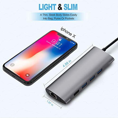 Hub Adapter for MacBook Pro, Sendowtek 11 in 1 USB C Adapter with Gigabit Ethernet Port, 87W PD 3.0, 4K HDMI VGA SD/TF Card Reader, 4 USB Ports Audio/Mic Port for MacBook Air, ChromeBook USB C Laptop