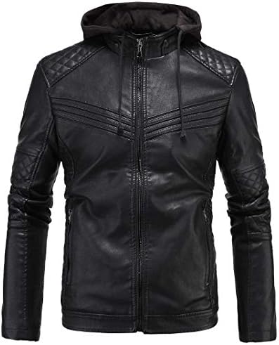 Men's Faux Leather Biker Outerwear Hooded Jacket