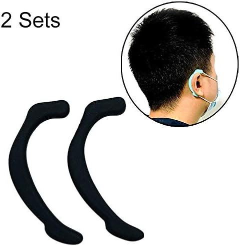 ZAM ZAM 2 Sets Reusable Face Mask Soft Silicone Ear Hook Invisible Earmuffs (Black) (Color : Black)