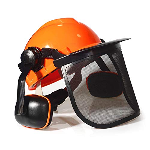MESTUDIO Industrial Forestry Safety Helmet With Hearing Protection System And Protective Visors, Comfortable Lining And Wire Mesh Mask Heavy Duty Hard Hat