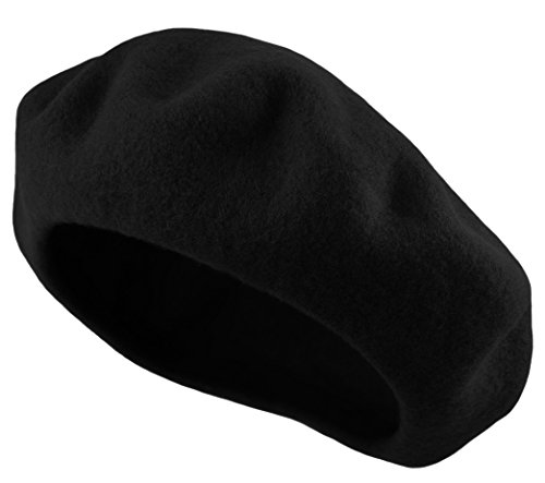 Deewang Women's Men's Solid Color Plain Wool French Beret One Size (Black) - Thumbnail 5
