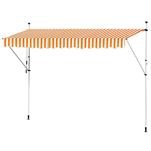 Kingpower Markise Klemmmarkise Einziehbar Balkonmarkise Gelenkmarkise Sonnenschutz Manuell Kurbel, Farbe:Orange/Weiß…