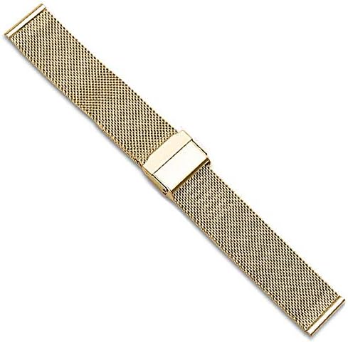 ROUHO Strap 0.6 Line Stainless Steel Double Insurance Buckle Woven Mesh Belt for DW-Gold-17mm