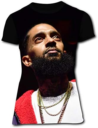 Heqqred RIP Nips-ey Hussle Missing Women's T-Shirt Graphic 3D Printed Short Sleeve Fashion T Shirt Tops Tees for Girls