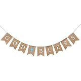 WATINC God Bless Baptism Banner, Communion Party Banner, Christening Decoration Kit for Wedding, Baby Shower Party, First Communion (Blue)