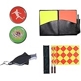 Firelong Soccer Referee Kit Football Checkered Soccer Ref Flags Linesman Whistle Coin and Cards - 4 in 1 Referee Accessories Set