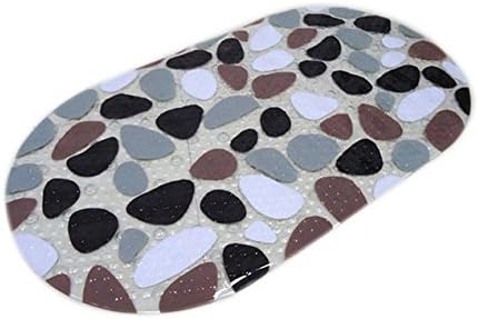 Funky Pebble Oval Non Slip Bath Mat, PVC Anti Slip Bath Rugs, 27x15.5 inches(69x39.5cm) (Black & Brown)