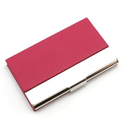 Partstock(TM) Litchi Profile PU Leather & Stainless steel Business Name Card Holder Wallet Credit card ID Case / Holder 22 Name Cards Case.(Rose Red)