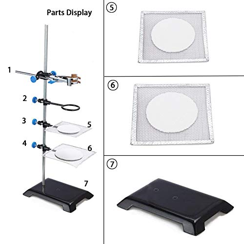 Lab Stand Research Starter Kit Laboratory Grade Metalware Set 24" Rod, 8"x5" Retort Base, Burette Test Tube Clamp,3 Support Rings