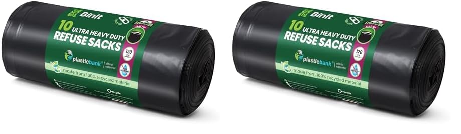 BIN IT 10 Ultra Heavy Duty, 120 Litre XL Refuse Sacks, Bin Bags, Bin Liners, 80kg Lift Tested, Super Strong, 60 μm, Perfect for Household, Office, Garden, Commercial, DIY, Caterers, Builders