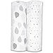 Amazing Baby Silky Swaddle Muslin Blankets, Set of 2, Bamboo Viscose, Drops and Dots, Sterling