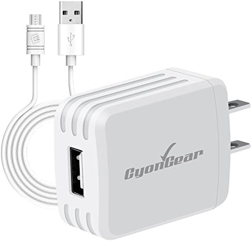 CyonGear Wall Charger for Smartphones and Other Devices by CyonGear- Use included Micro USB cable to charge Galaxy S7 /Edge / S6/S6 Edge Plus, Note 6/5 LG G4-Retail Packaging-4 ft. - White