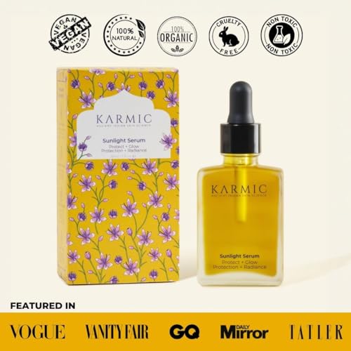 Karmic Skin Brightening Vitamin C Face Serum: With Saffron & Vit. E | Hydrate & Reveal Bright Glowing Skin | Correct Dark Spots | Treat Hyperpigmentation | Organic Facial Oil Skin Care | Women & Men