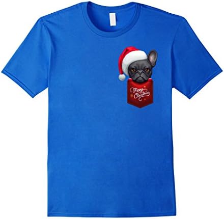 Mens Black French Bulldog in Chest Pocket Christmas T-Shirt Medium Royal Blue