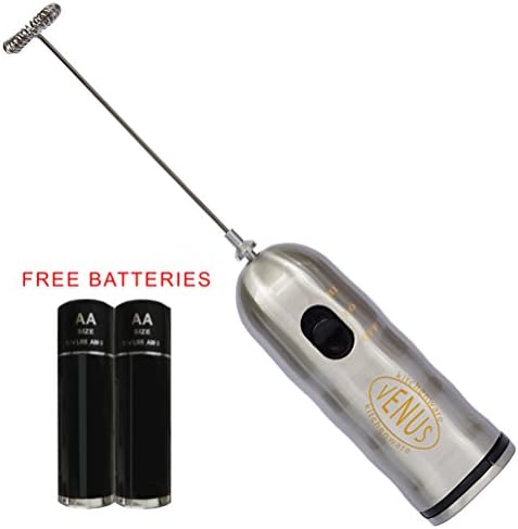 #1 Superior Quality Cordless Handheld Stainless Steel Milk Frother & Hand Mixer - All Around 2 Speed Easy Clean Kitchen Whisk with Free Batteries from VENUS Kitchenware (Silver)