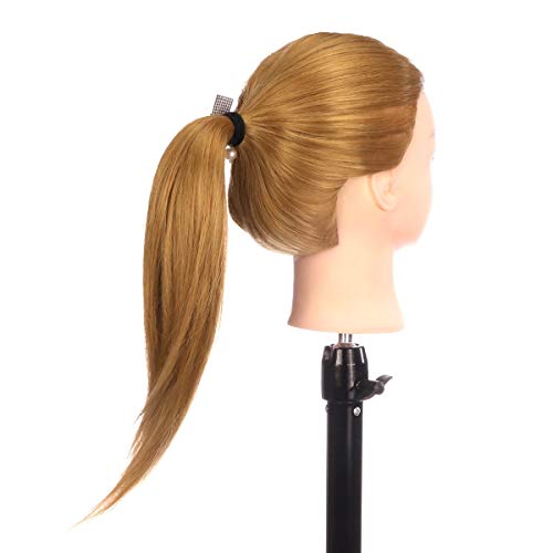 Kaleurrier Female Mannequin Head with 22 inches Human Hair Blonde Dummy Head Practice Doll Head Cosmetology and Hairdressing Hair Styling Training Head Model Manikin With Free Table Clamp (Color:Gold) - Thumbnail 3