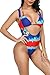 Viottiset Women's Halter Brazilian Sexy Thong Bikini Strappy 2 Piece Swimsuit Push Up Mutli-Color Large