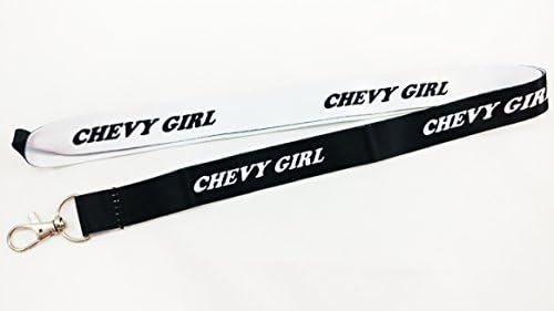 RockNerdy - Chevy Girl Reversible Lanyard Keychain w/ Clasp - Car Girl ID Lanyard for Auto Car Keys Badges Whistle Name Tag - ID Holder Keychain for Women Nurse Owner Gift (Black or White 1 Lanyard)