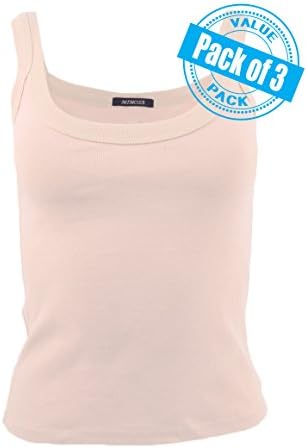 Sexy Basics Womens Juniors 3 Pack Cotton Cami Rib Tank Top (M (6-8), 3 PACK - LIGHT PINK)