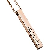 Elosh Customized Elegance 3D Vertical Bar Necklace with Engraved Name Pendant Personalized with your text Custom made