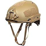 Outry Tactical Fast Helmet, Adjustable ABS Helmet with Side Rails and NVG Mount, Fast Ballistic Helmet for Airsoft Paintball Hunting Shooting Outdoor Sports (Tan)