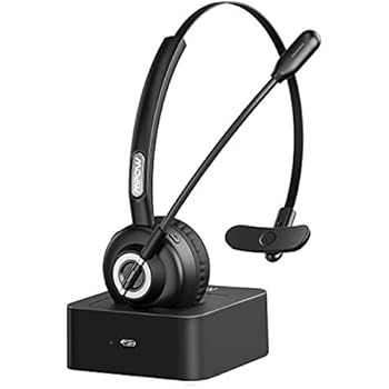 Mpow Bluetooth Headset with Charging Station, Hands-Free Headsets with Stereo Noise Canceling Microphone, 17+ Working Hrs Over-The-Head Bluetooth Headphones for Trucker Drivers/Call Center/Office