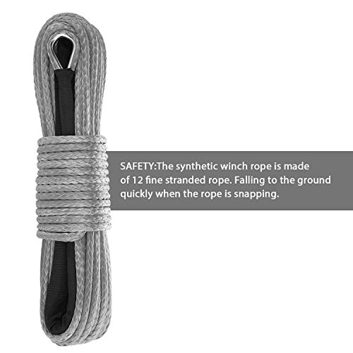 NELOMO 50'x1/4" Strong Durable Synthetic Winch Rope 7000-7700 LBS Black Fastness for ATV UTV KFI Vehicle Car Motorcycle (Black, 1/4") - Thumbnail 3