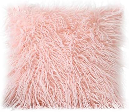 Preferhouse Luxury Faux Fur Throw Pillow Cover Soft Plush Pillowcase for Sofa Bedroom Home Decoration Pink