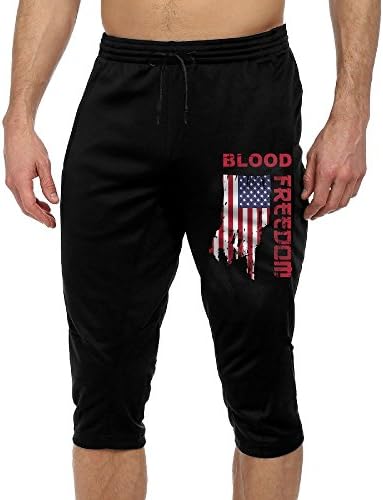 Blood Freedom Mens Elastic Waist Jogger Cropped Trousers Casual Gym Summer Pants