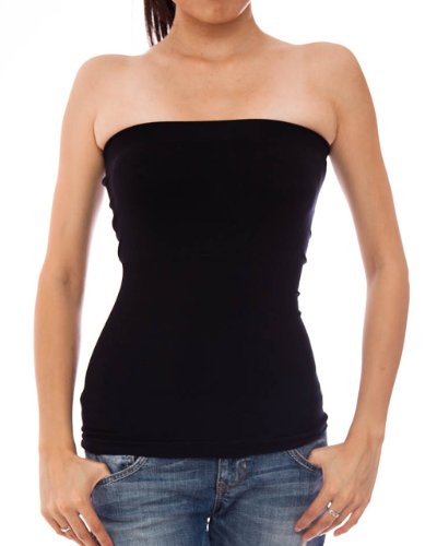Ladies Black Seamless Ribbed Tube Top