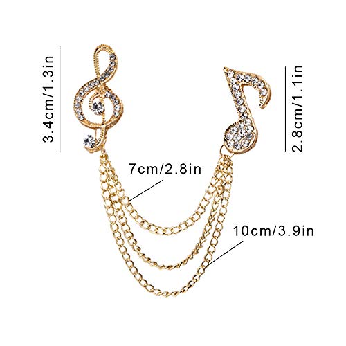 Huture 2 Pack Men's Music Note Mark Brooch Lapel Pin Badge Hanging Chains Collar Brooches Pin for Career Suit Tuxedo of Shirts Tie Hat Scarf for Boyfriend Father Birthday Gold/Silver