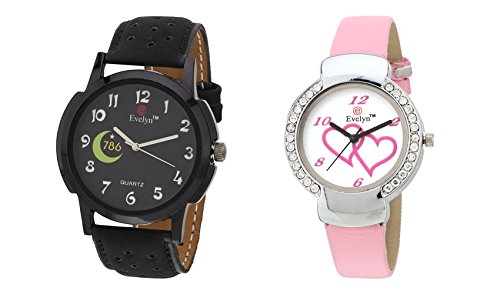 Black & Pink Analog Leather Watches for Lovely Couple - EVE-288-307