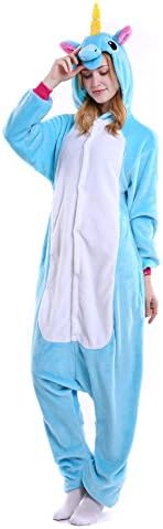 FunCos Adult Halloween Costume Cosplay Animal Hoodie Pajamas Unicorn Blue