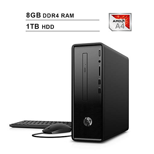 2020 Newest HP Slim Desktop Computer (AMD Dual Core A4-9125 up to 2.6GHz, 8GB DDR4 RAM, 1TB HDD, AMD Radeon R3, DVD, HDMI, WiFi, Bluetooth, Keyboard, Mouse, Windows 10 Home)