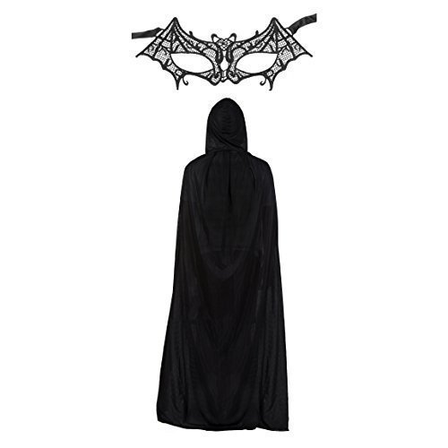 Ladies Lace Bat Mask & Cape Fancy Dress Set