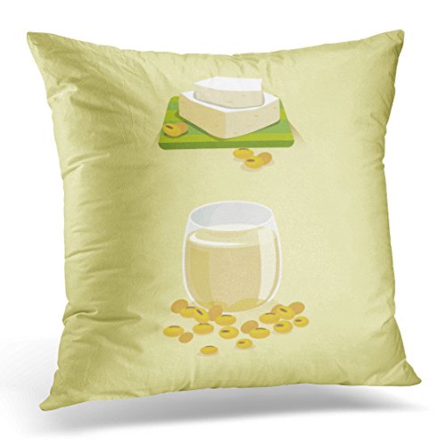 Sdamas Decorative Pillow Cover Beverage Soy Milk and Tofu with Beans Diet Throw Pillow Case Square Home Decor Pillowcase 16x16 Inches