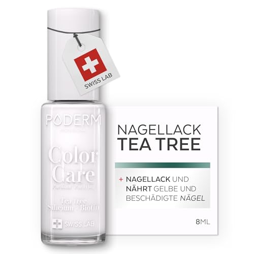 Pflegelack mit Tea Tree - Weiß | Swiss Lab - 8ML | Angereichert mit Tea Tree, Silizium & Biotin | Reinigt, Klärt & Nährt Gelbe Nägel | Entwickelt von einer Podologin