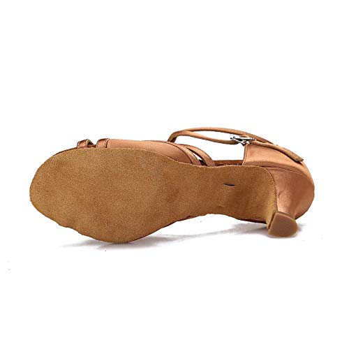 CLEECLI Women's Ballroom Salsa Latin Dance Shoes Adjustable Forefoot Desingn 2.5" Heel ZB11(8.5,Tan-2.5")