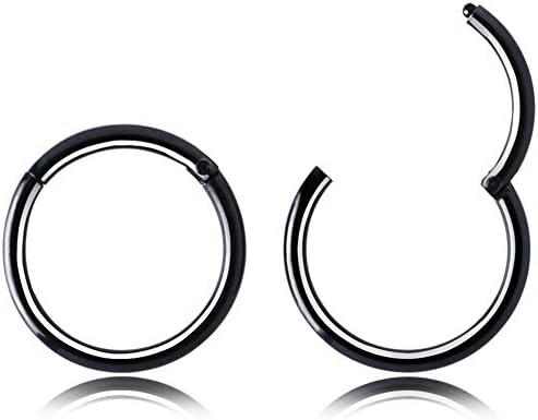Fystir 18g 5/16" Nose Ring Cartilage Earring Hoop Earrings Stainless Steel 8mm Hinged Hoops Seamless Ring (Black)