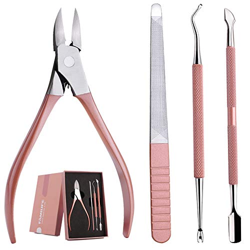 FAMILIFE L10 Cuticle Pusher Nipper Kit Professional Manicure Pedicure Tools Dead Skin Fork Stainless Steel Ingrown Toenail File Cuticle Trimmer 4Pcs Clippers Set Cuticle Remover