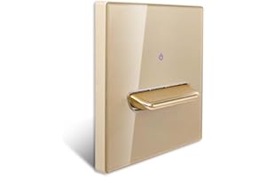 Minhe Wall Light Switch With Tempered Gold Glass Panel And For Toggle Button Including Blue LED Indicator Supporting AC110-25