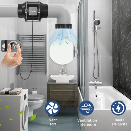 Aygrochy 125 mm Adjustable Air Extractor 416m³/h, EC Motor Extractor Fan with Variable Speed Controller for VMC Bathroom, Kitchen, Garage, Grow Tents, Ventilation