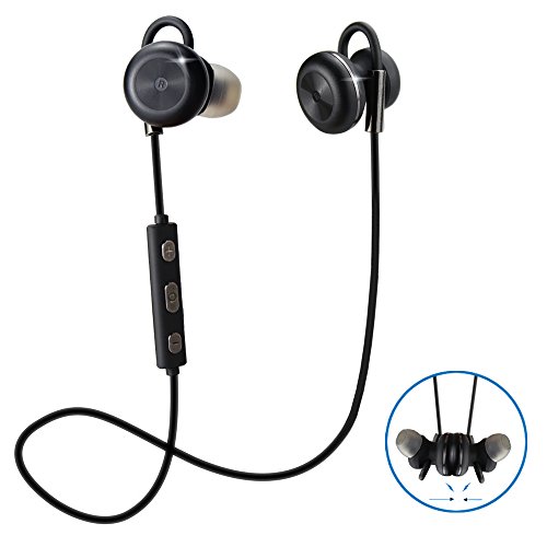 Bovon Bluetooth Headphones, [Magnet Attraction] 4.1 Wireless Bluetooth Sport Earbuds, Noise Cancelling Sweatproof Stereo Earphones with Mic for Running (Black)