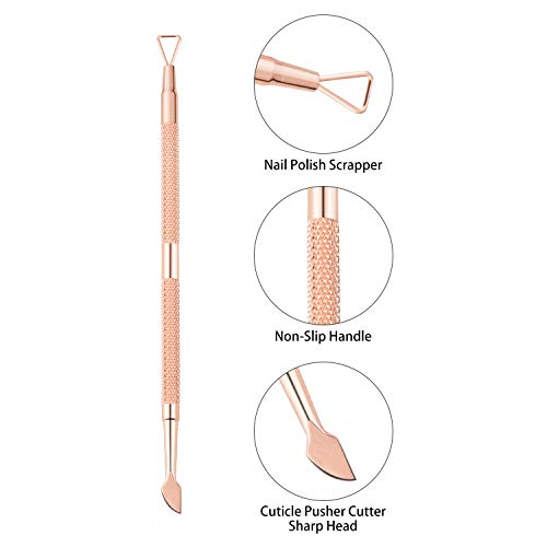 Gel Nail Polish Remover Set - Foil Nail Wraps/Wipes 300 Pcs Soak Off Gel Remover Foils Nail Wraps & 1 Pc Rose Gold Double Head Cuticle Pusher Peeler Scraper