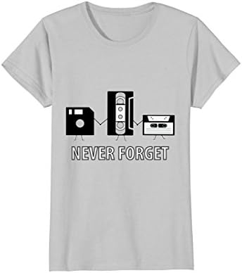 Womens Funny Geek Retro 90s T-Shirt: Never Forget Nostalgia Shirt XL Silver